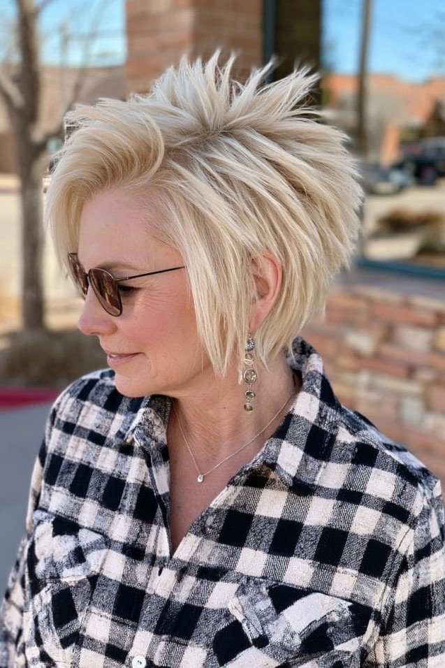 8. Voluminous Platinum Blonde Spiky Bob