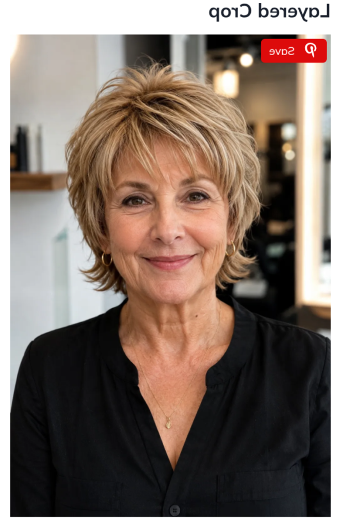 8. Warm Blonde Layered Crop with Soft Fringe and Flicked Ends