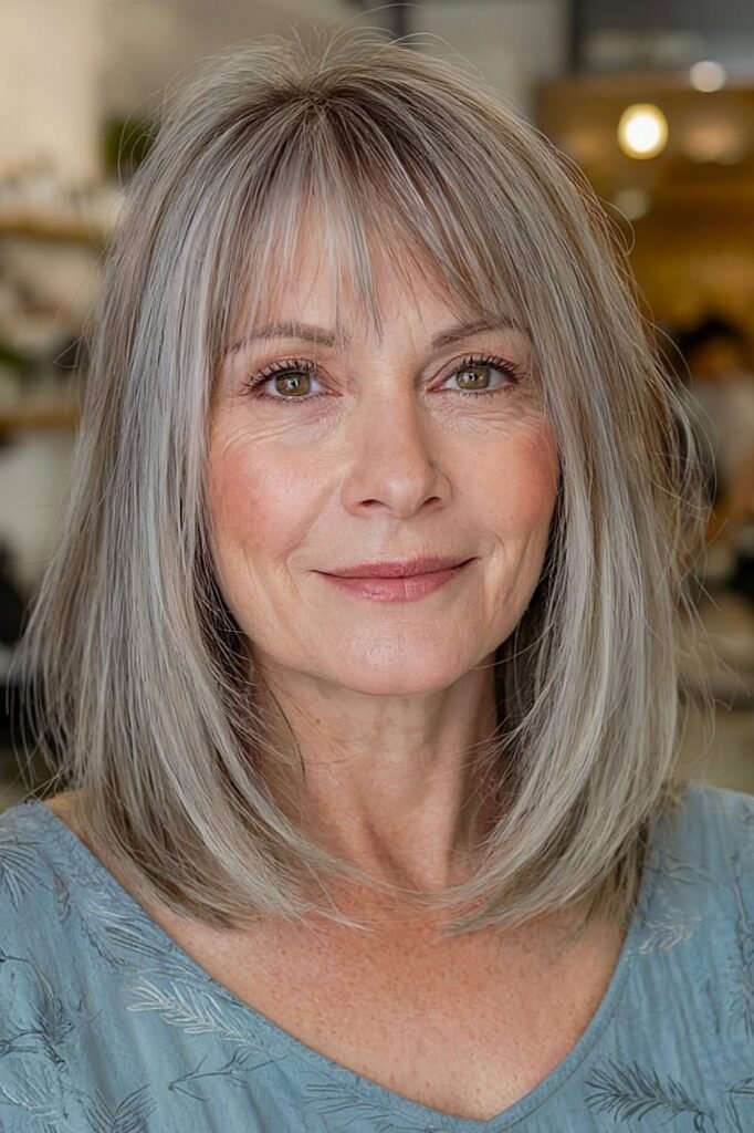 9. Collarbone Straight Lob with Delicate Wispy Bangs