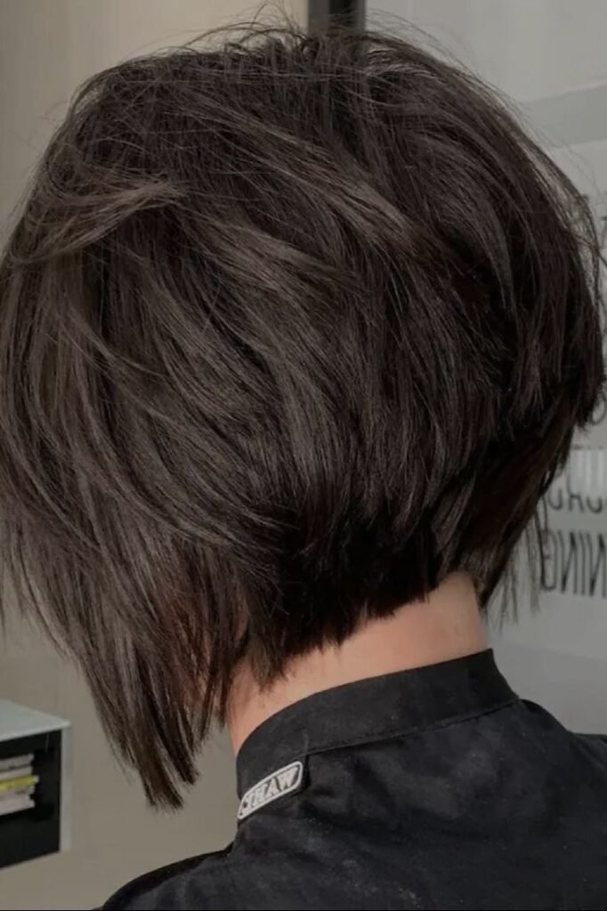 9. Dark Angled Layered Stacked Bob Haircut