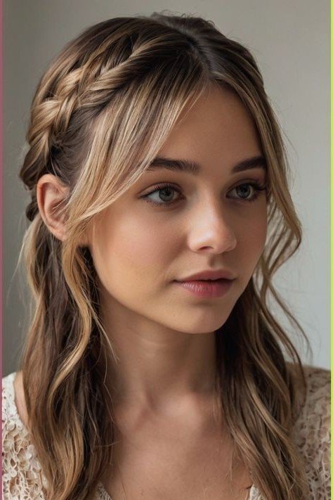 9. Half-Up Bohemian Crown Braids with Loose Waves