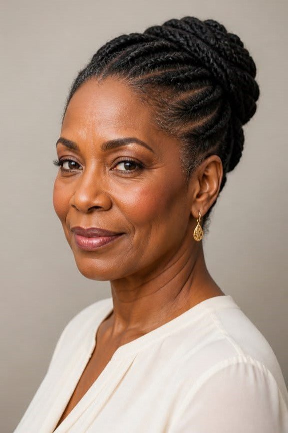 9. High Braided Crown Bun with Sleek Cornrows
