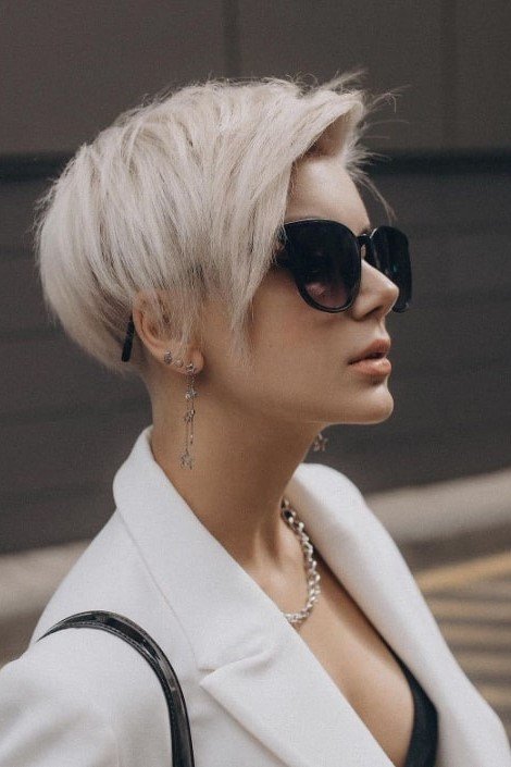 9. Platinum Blonde Asymmetrical Undercut Pixie
