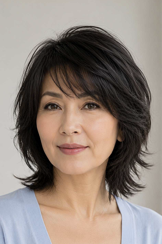 9. Shag-Style Dark Crop with Wispy Layers