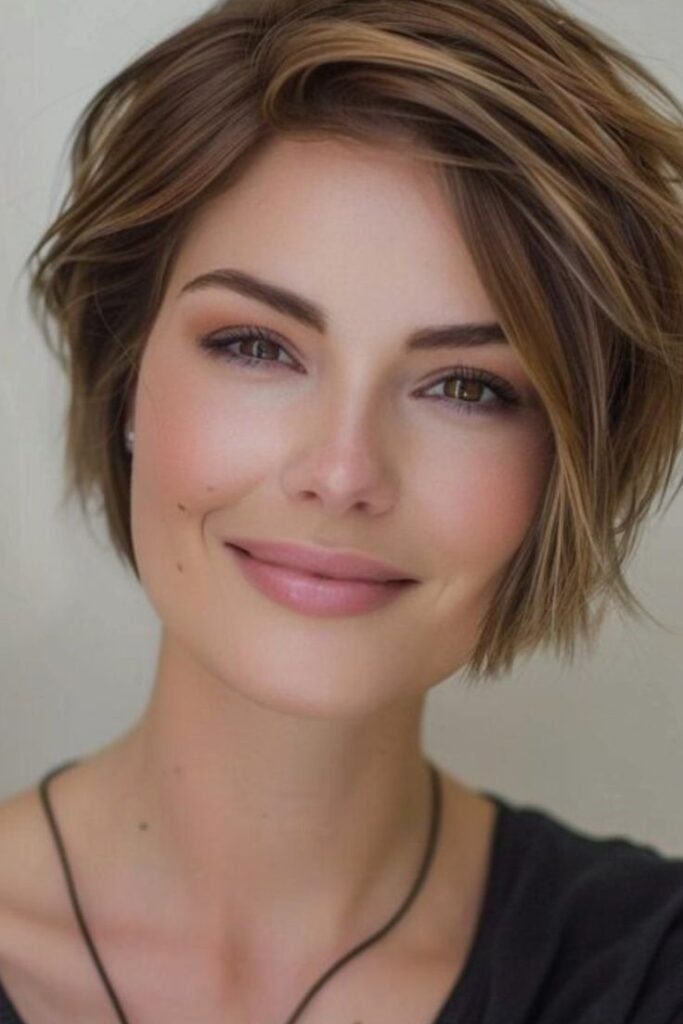 9. Side-Swept Layered Warm Blonde Bob