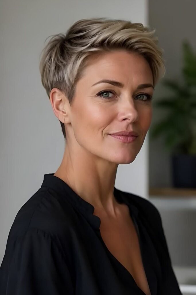 9. Sleek Side-Swept Blonde Pixie Bob