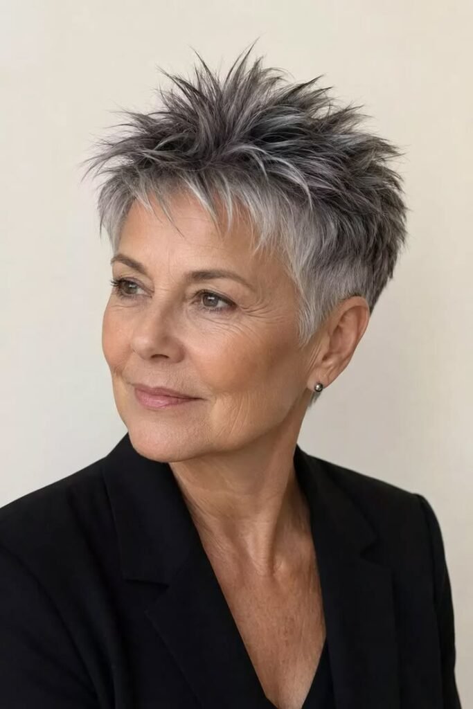 9. Sleek Tapered Pixie with Spiky Crown Highlights