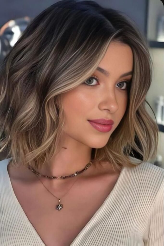 9. Soft Wave Short Bob with Warm Honey Balayage