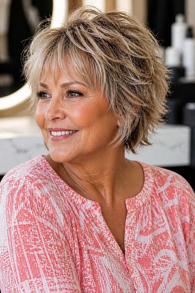 9. Textured Blonde Shag Cut with Spiky Piecey Layers and Bangs