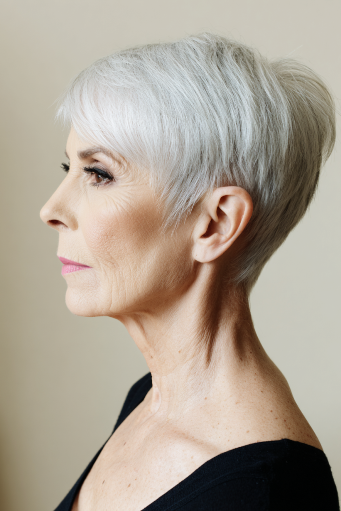 9. Ultra-Short Sleek Silver Tapered Pixie Cut