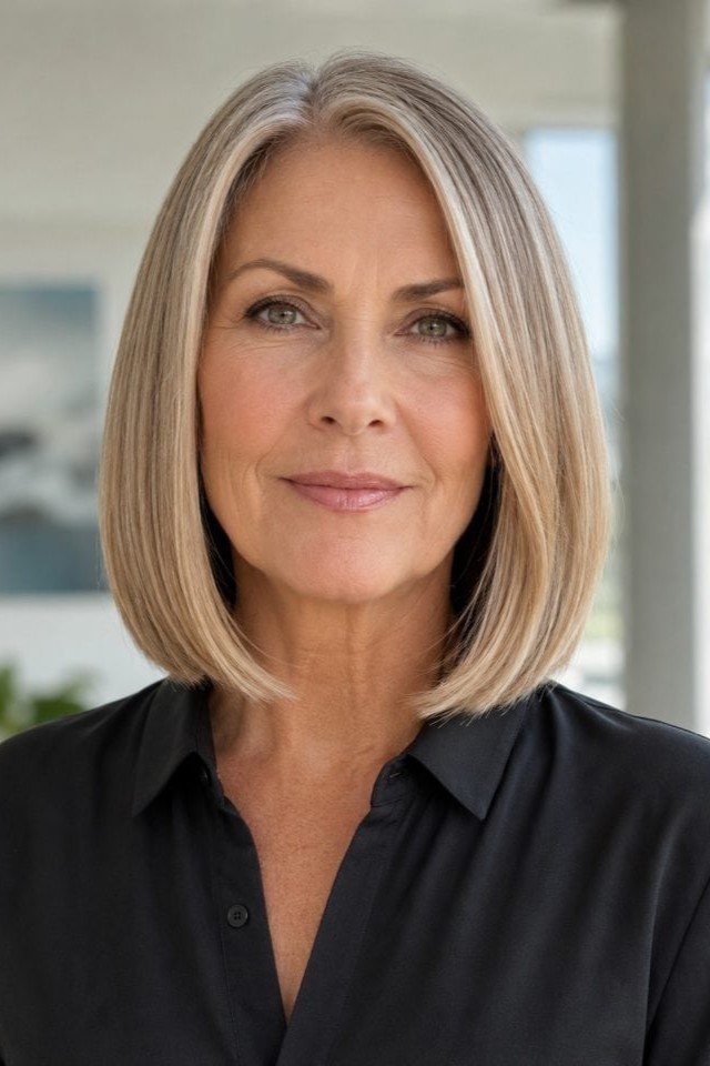 1. Sleek Ash Blonde Rounded Lob with Slightly Inverted Ends