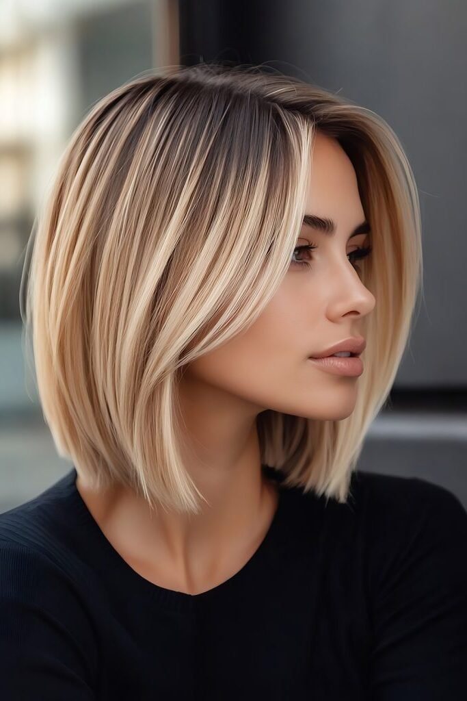 1. Sleek Honey Blonde Straight Bob with Root Shadows