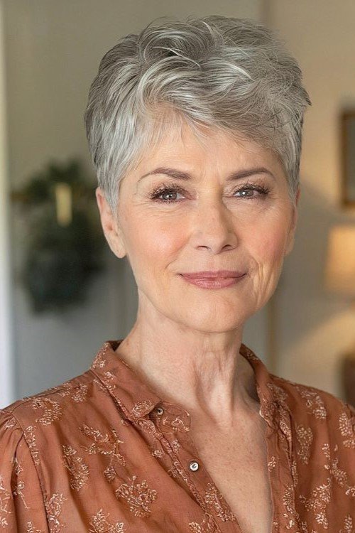 1. Soft Silver Pixie Cut with Side-Swept Bangs