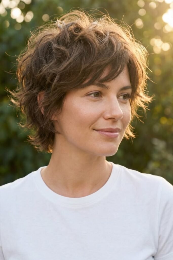 1. Wavy Shaggy Pixie with Wispy Bangs