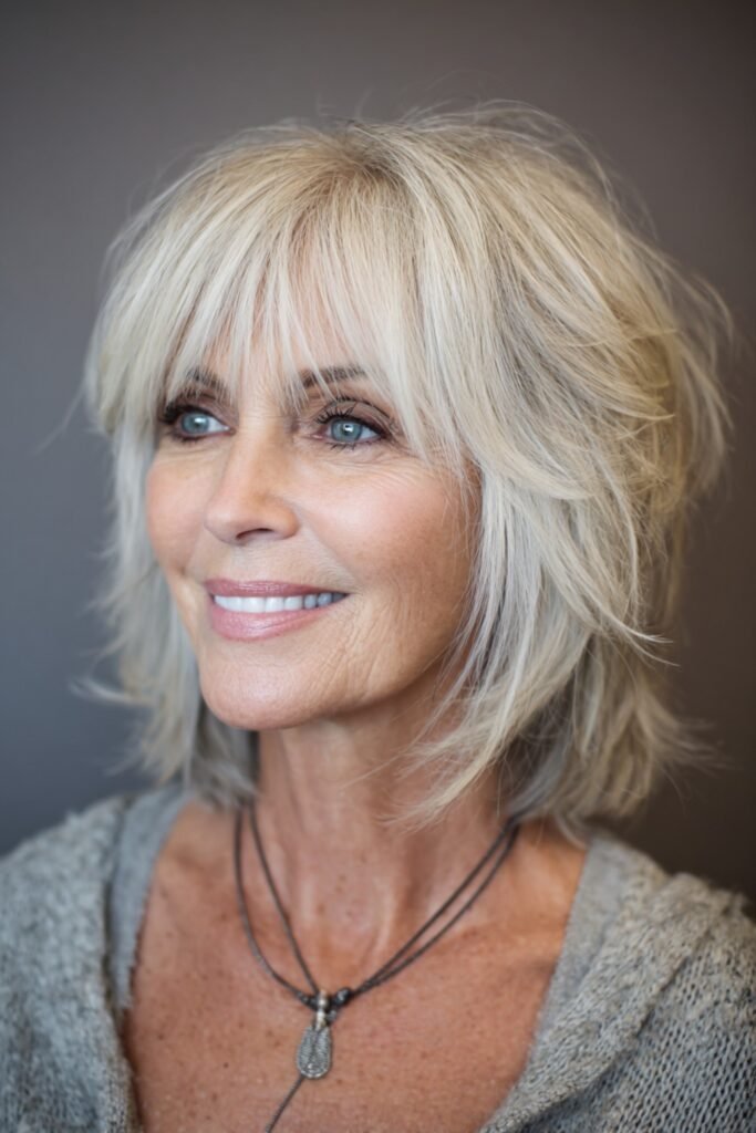 10. Glossy Stacked Bob with Silver Highlights