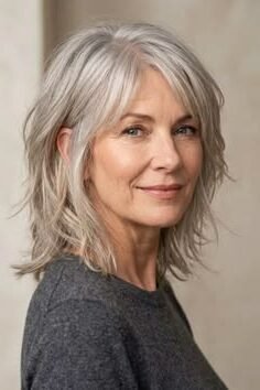 10. Shoulder-Length Layered Shag with Curtain Bangs