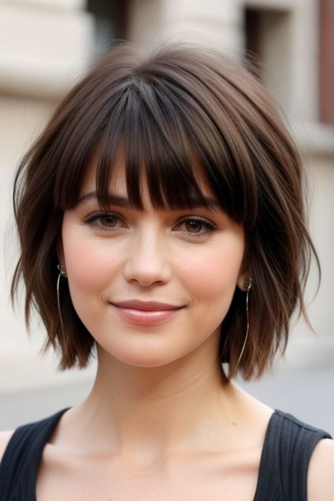 11. Choppy Tucked Bob with Side-Swept Bangs