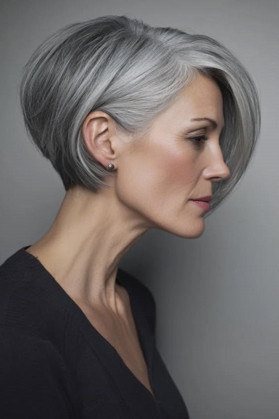 11. Sleek Inverted Silver Bob with Deep Side Part