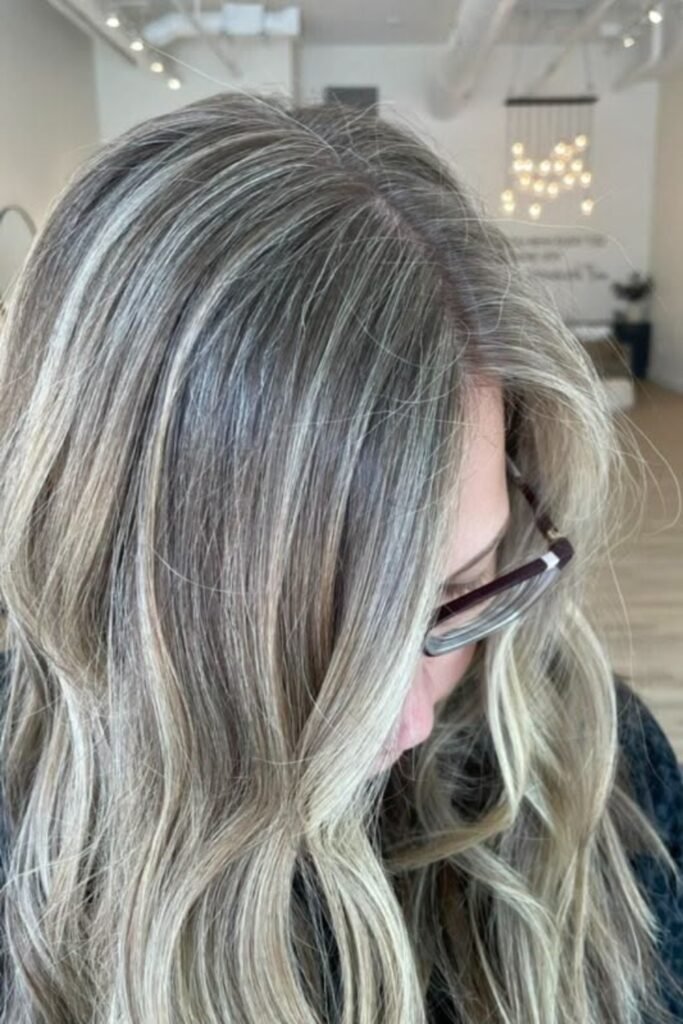 11. Taupe Lowlights with Silver Highlights on a Layered Lob