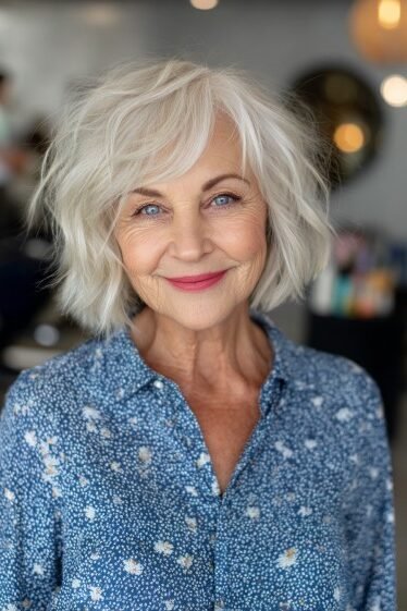 11. Wavy Silver Platinum Bob with Side Fringe