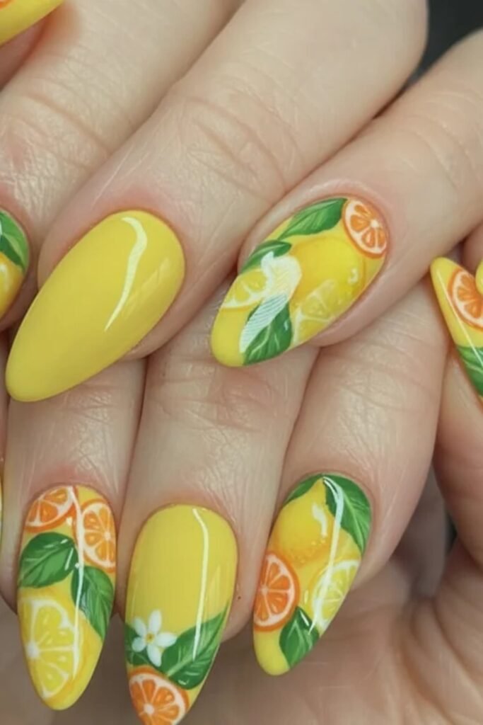 12. Citrus Lemon and Orange Nails