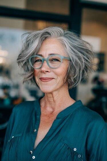 12. Voluminous Gray Bob with Soft Waves