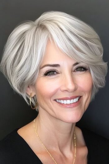 12. Voluminous Round Bob with Soft Swept Fringe