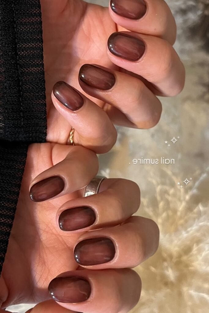13. Chocolate Jelly Short Aura Nails