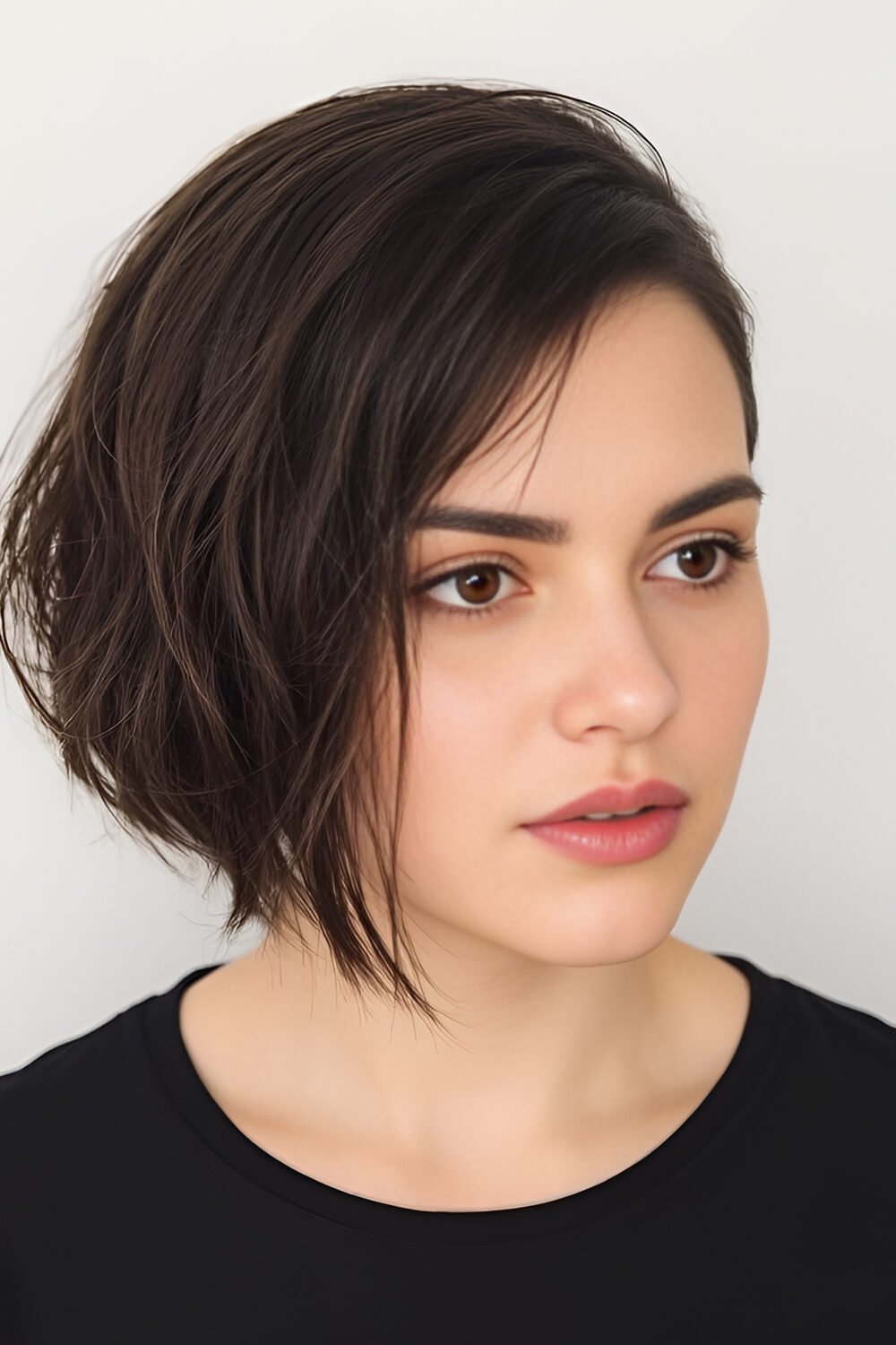 13. Short Dark Brunette Asymmetrical Crop with Side Part