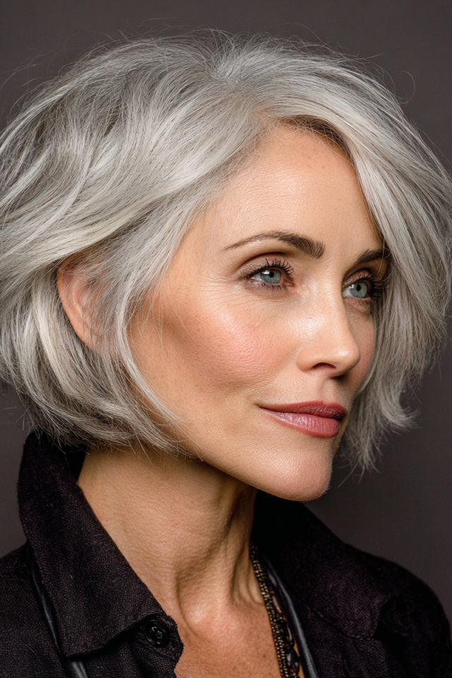 13. Voluminous Silver Chin-Length Bob