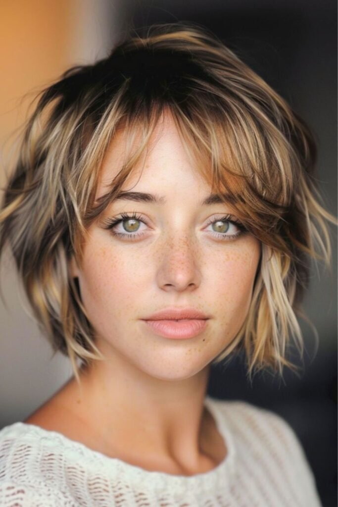 14. Blonde Shaggy Bob with Shadow Roots