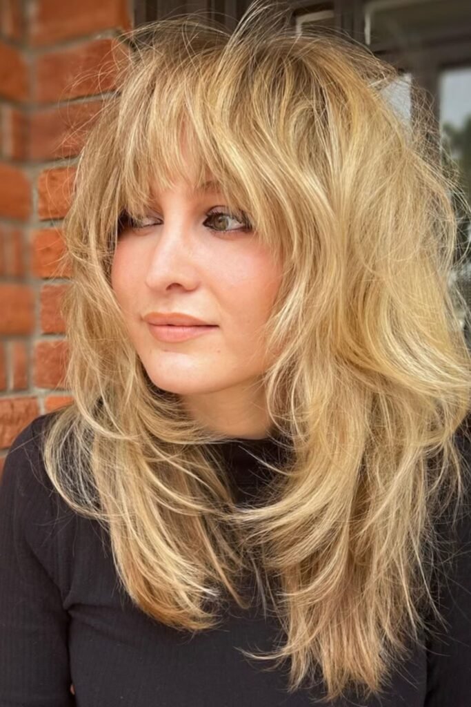 14. Copper Chestnut Shag with Textured Bangs