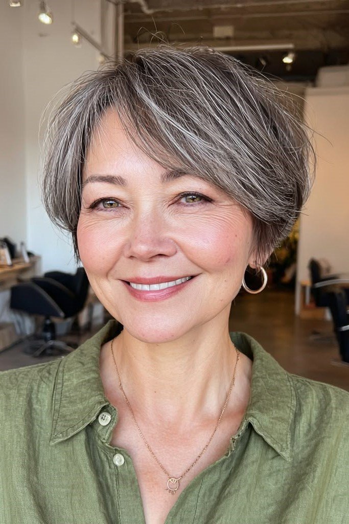14. Soft Layered Salt-and-Pepper Pixie Bob