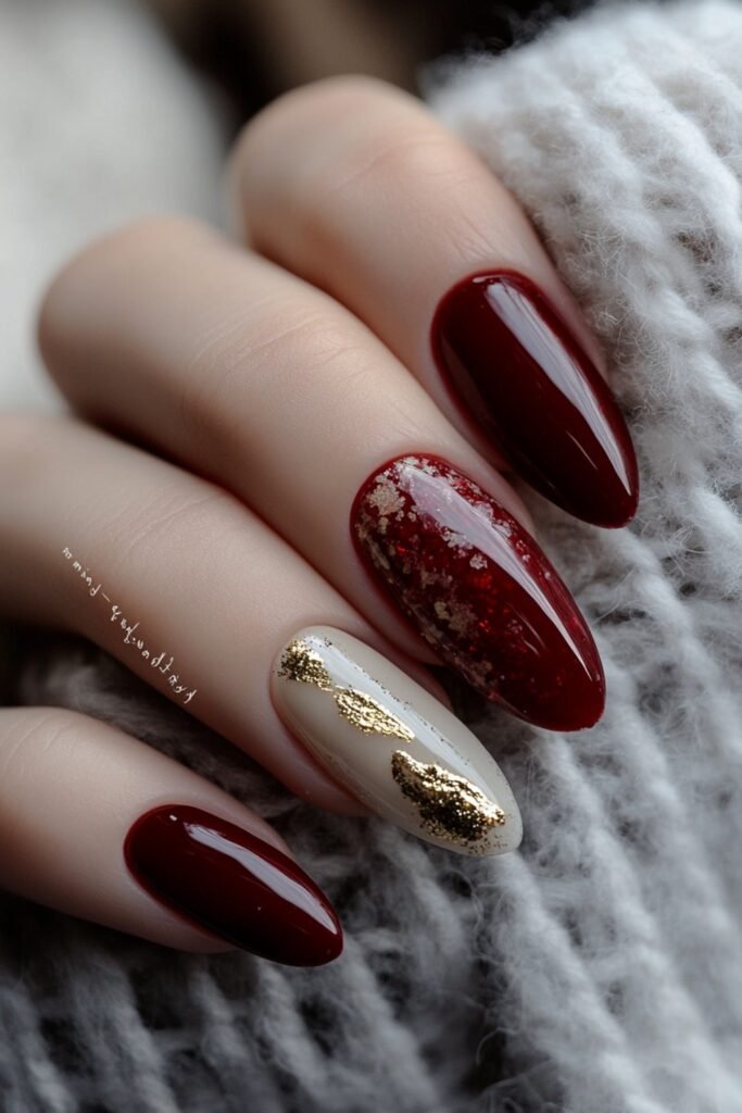 15. Caramel Aura Nails with Copper Glitter Edge