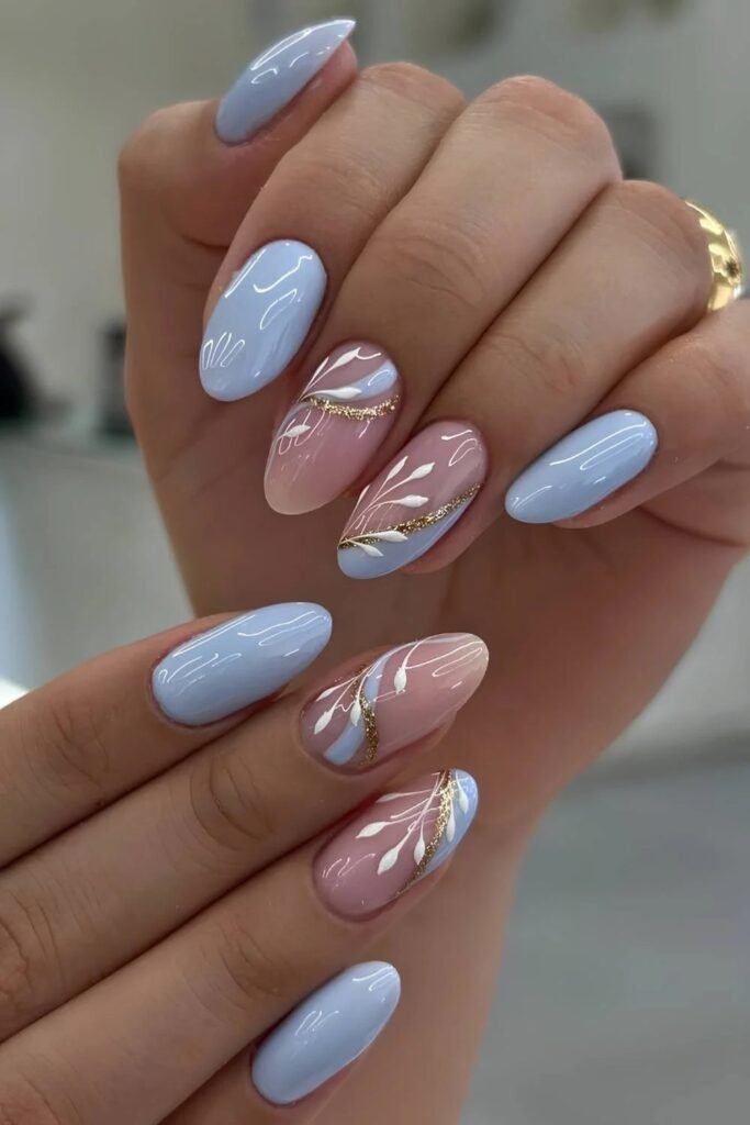 15. Aqua Ombre Nails with a 3D Plumeria Flower
