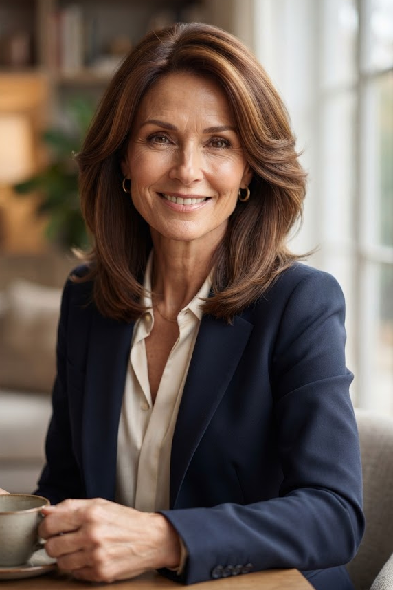 15. Smooth Chestnut Brown Lob with Side Part
