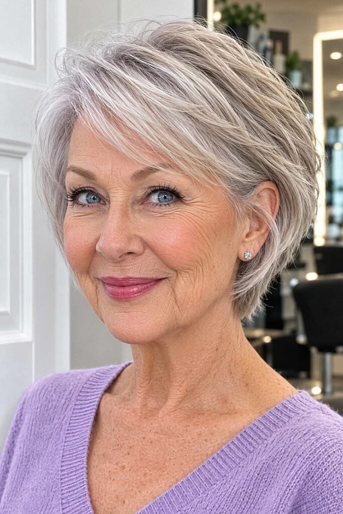 15. Soft Textured Pixie Bob with Side-Swept Fringe
