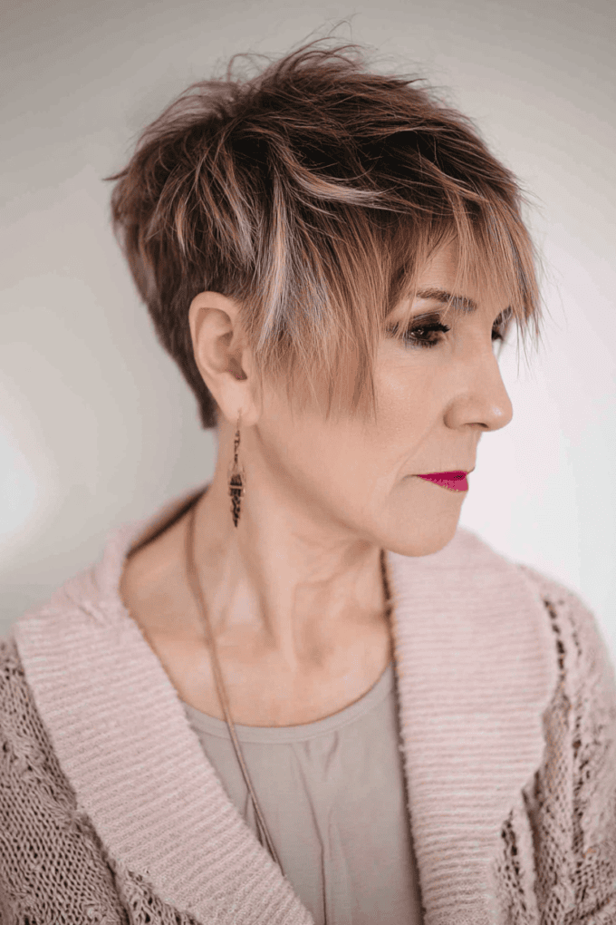15. Textured Ash Brown Pixie with Piecey Side Bangs