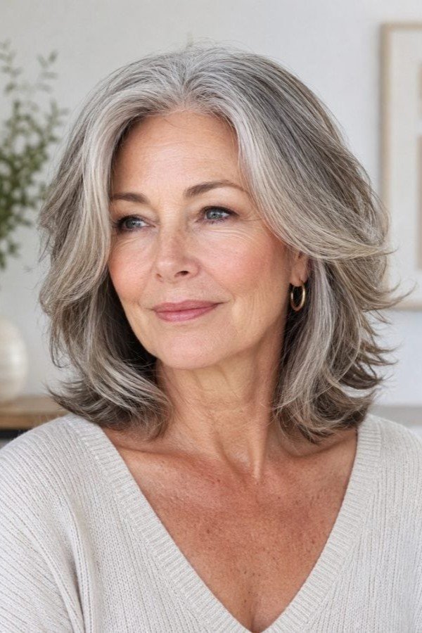 15. Voluminous Silver Layered Cut with Inward Feathered Ends