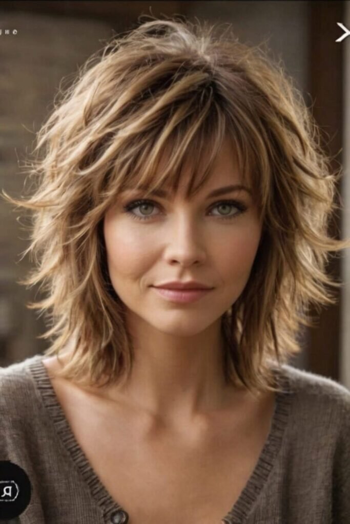 16. Feathered Highlighted Shag with Side Bangs