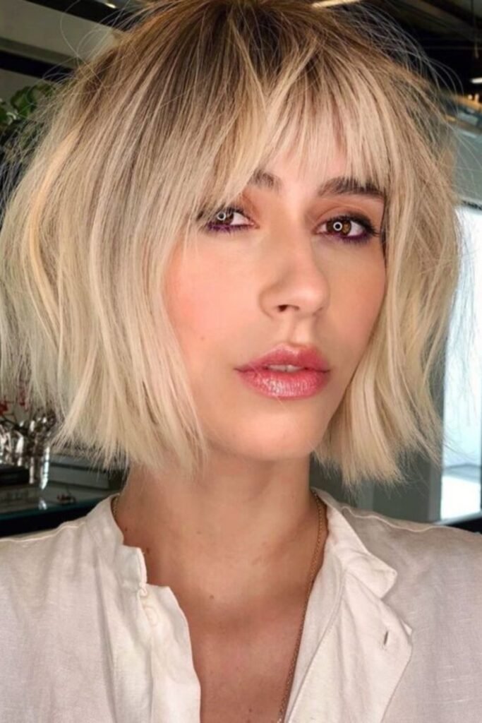 16. Shaggy Choppy Bob with Caramel Highlights