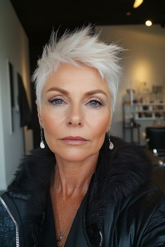16. Ultra-Short Platinum Spiky Pixie Cut