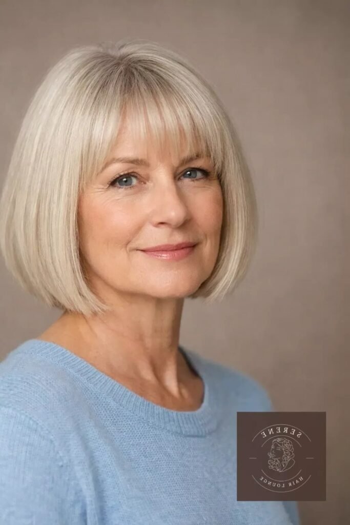 17. Silver Blonde Layered Lob with Side-Swept Bangs