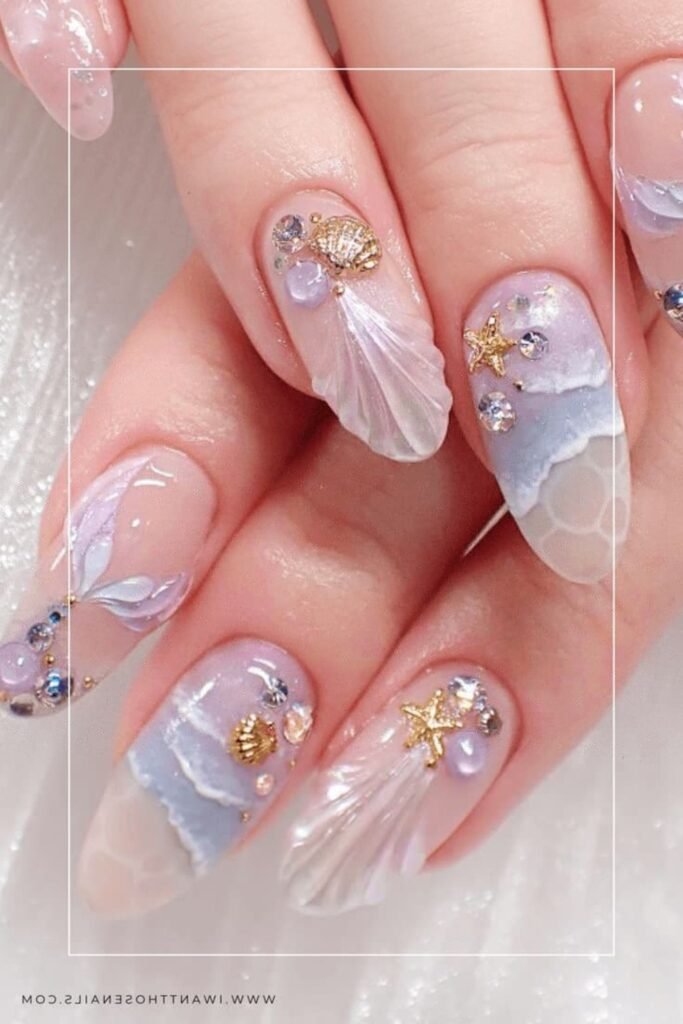 18. Glossy Pink Jelly Shell Nails