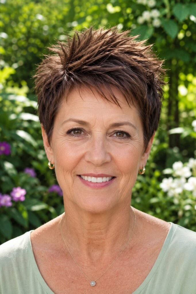 18. Rich Chestnut Spiky Pixie Cut with Layered Top