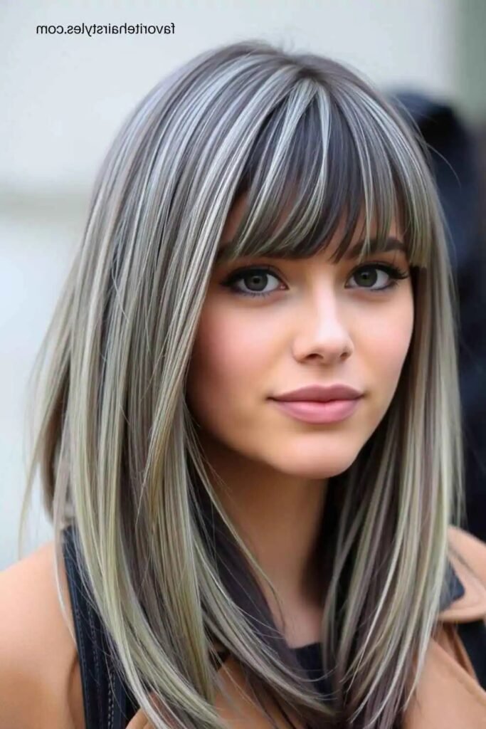 18. Silver Gray Waves with Side-Swept Bangs