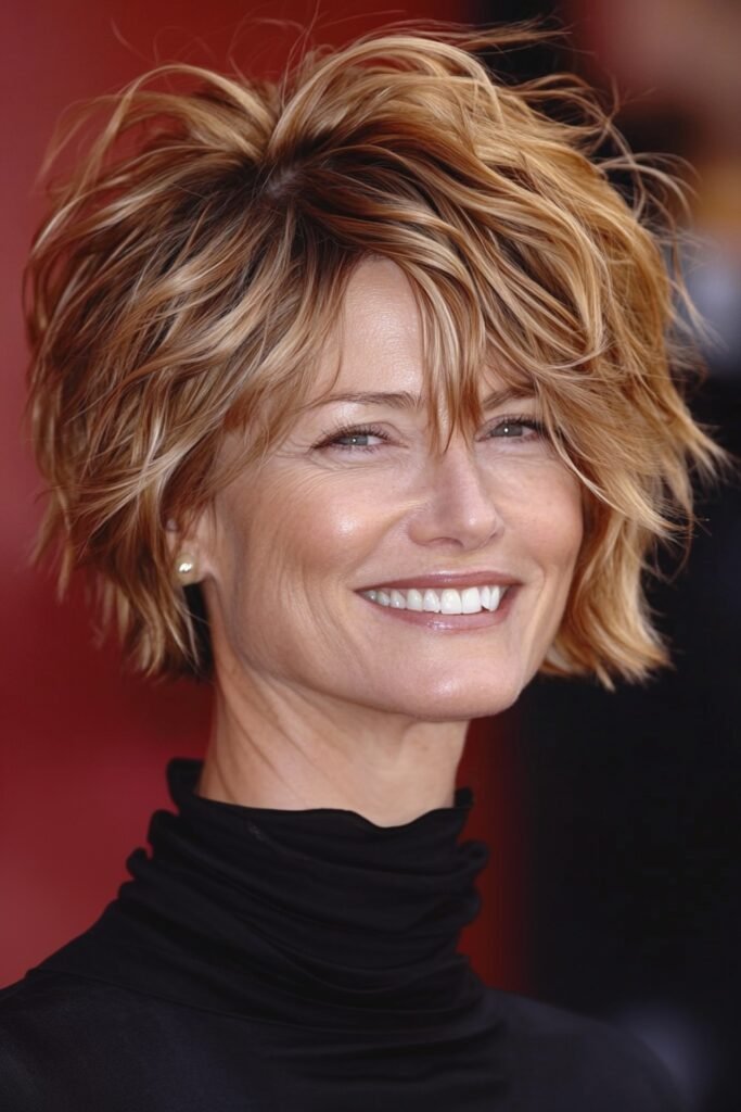 18. (Soft White Layered Bob with Wispy Bangs)