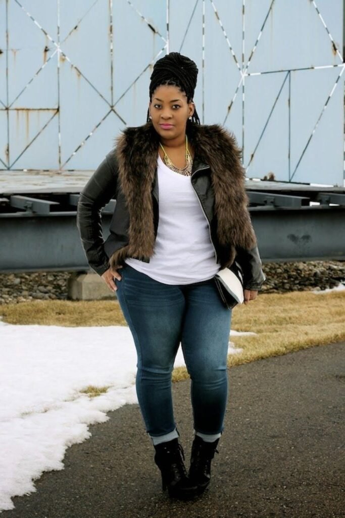 19. Navy Bomber with Knit Dress and Burgundy Beanie