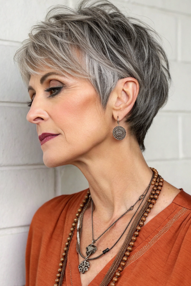 19. Sleek Tapered Salt-and-Pepper Pixie Shag