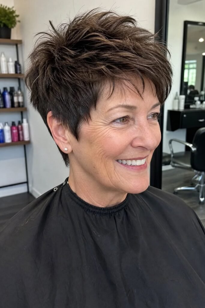 19. Voluminous Dark Espresso Pixie with Spiky Top